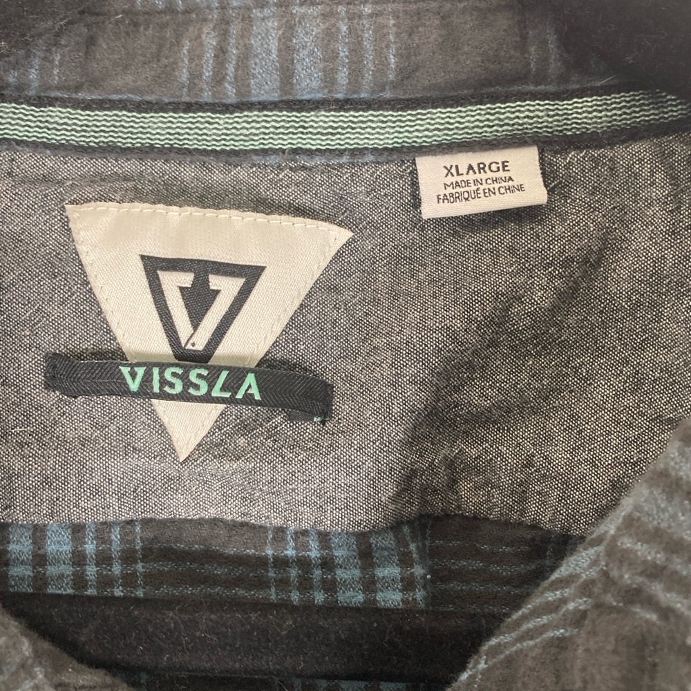 Vissla Button Up shirt  Men’s XL Blue Green Very Nice  Organic Cotton Plaid - Picture 6 of 16